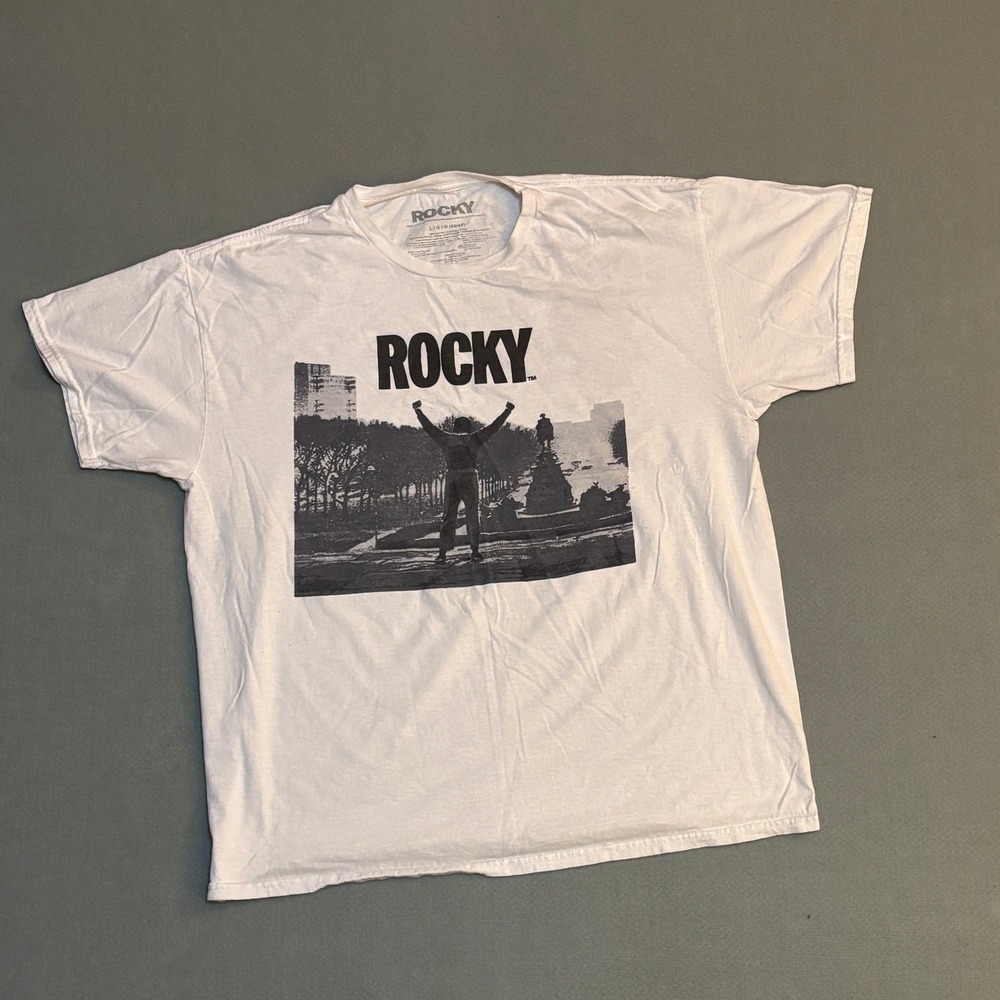 Rocky Balboa Mens L T-Shirt White Large Movie Promo Boxing Stallone 80's Baggy